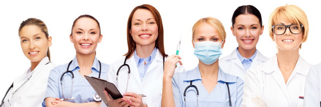 smiling female doctors and nurses with stethoscope Praca